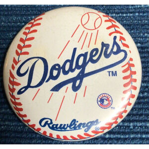Dodgers Rawlings Button Pin Vintage 90's Original MLB Baseball 2" ~884A